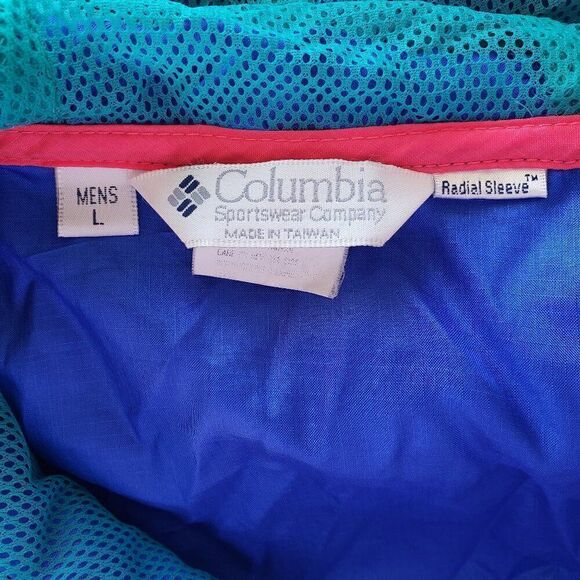 Columbia VTG Nylon Windbreaker Mens Size L Hot Pink Radial Sleeve 1/2 Zip Jacket - Picture 8 of 9